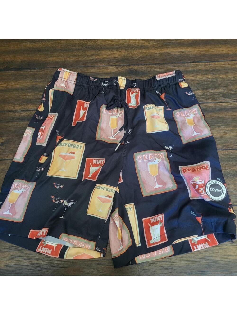 Cove Men's Medium Black Fruit Print Swim Trunks Board Shorts Mesh Lined